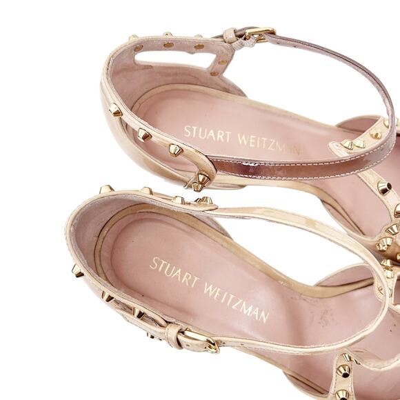 Stuart Wetizman Meteor Beige Patent Leather Studded Pumps Sz 10.5 - Picture 2 of 11